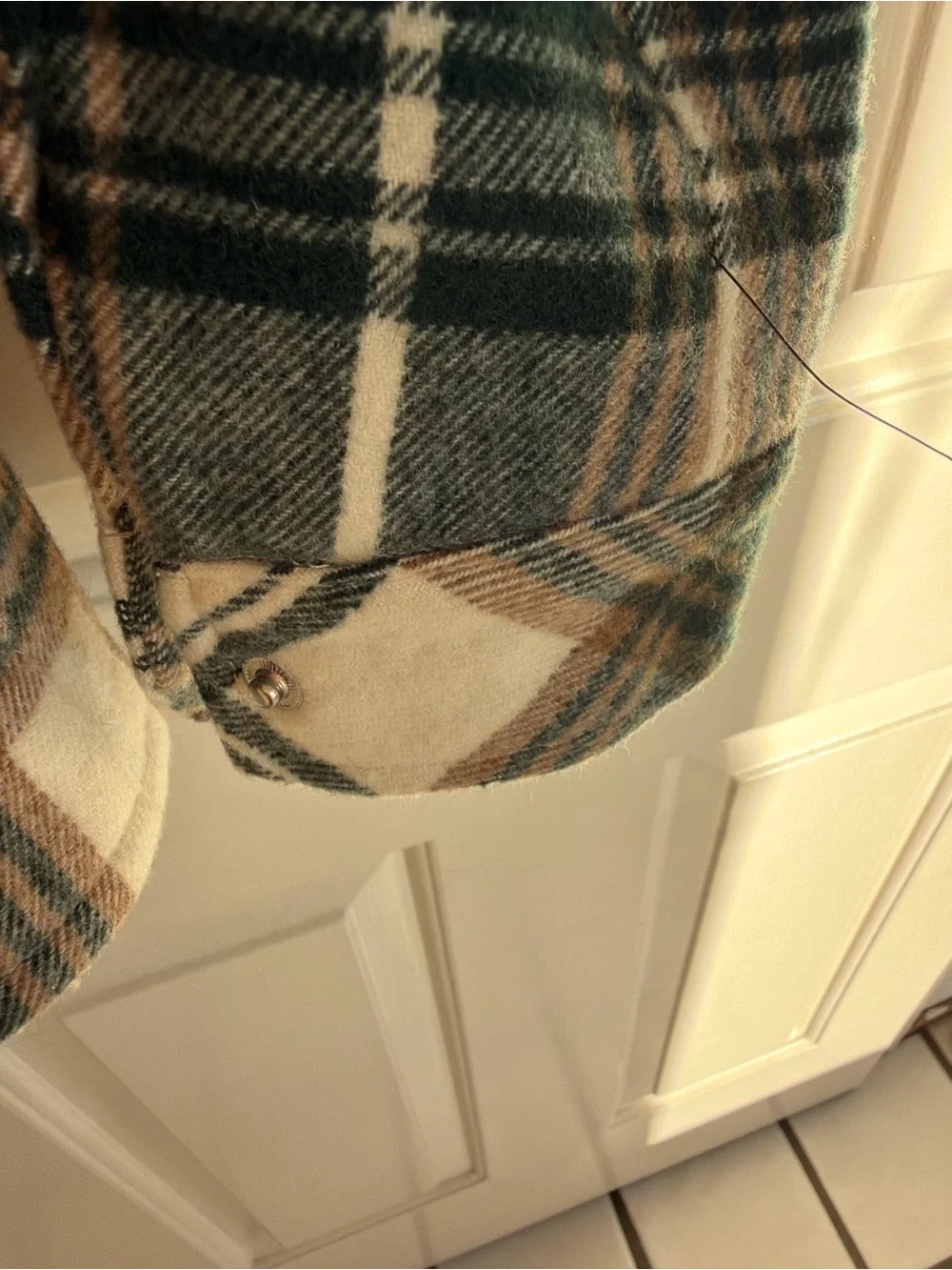 Frame Denim Plaid Sherpa-Lined Zip Jacket — Cream, Green & Black